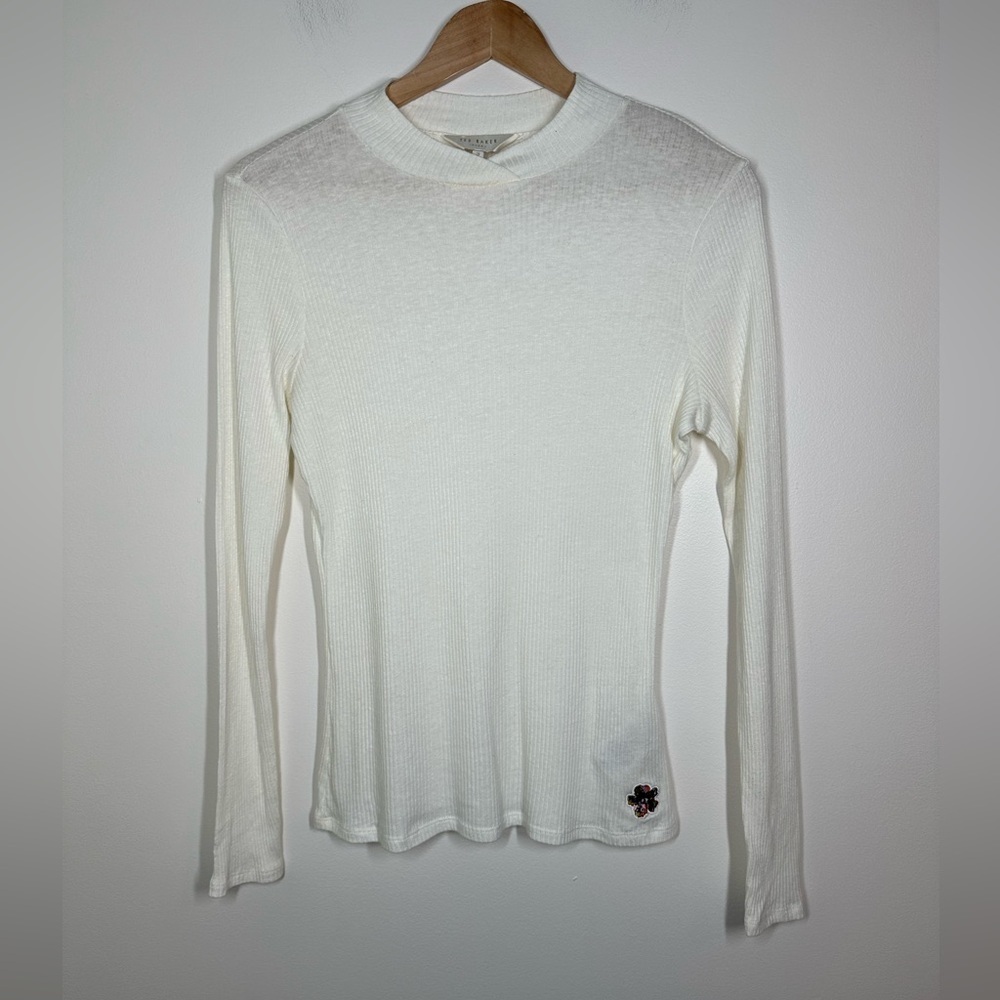 Ted‎ Baker London Ivory Ribbed Long Sleeve Top Size 3 (US 6)